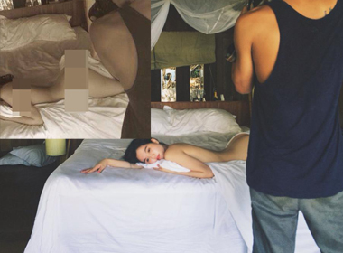Ngọc Trinh không mảnh vải che thân tạo dáng trên giường tại Nha Trang