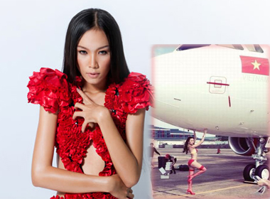 Diệu Huyền diện đồ hai mảnh quảng cáo cho hãng Vietjet air