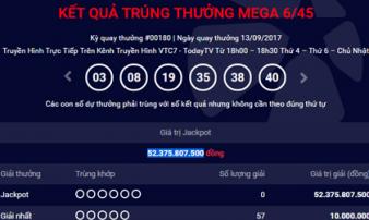 Kết quả xổ số Vietlott ngày 13/9: Jackpot đã lên đến 52 tỷ đồng Kết quả xổ số Vietlott ngày 13/9: Jackpot đã lên đến 52 tỷ đồng
