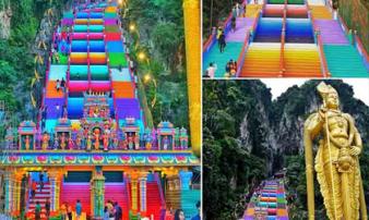 Vượt 272 bậc thang cầu vồng để đến ngôi đền cầu được ước thấy Vượt 272 bậc thang cầu vồng để đến ngôi đền cầu được ước thấy