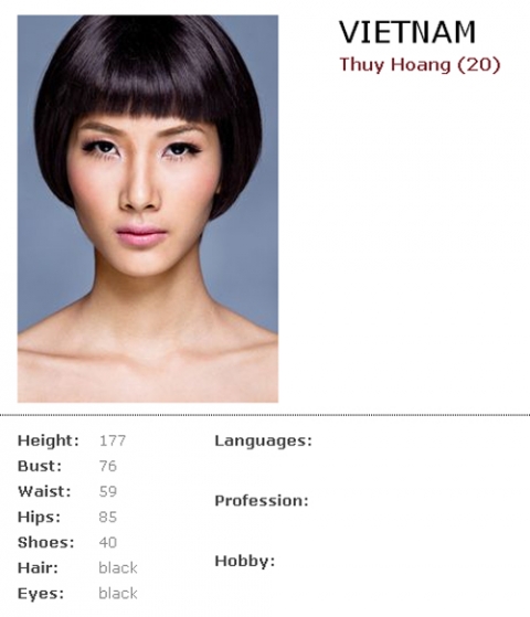 Hình ảnh của Hoàng Thùy trên trang chủ cuộc thi