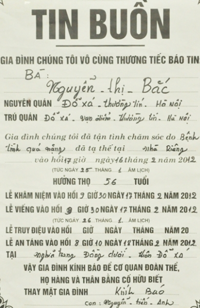 Đám tang đau buồn của bà Bắc đã được cử hành vào hồi 8h sáng nay (18-2)