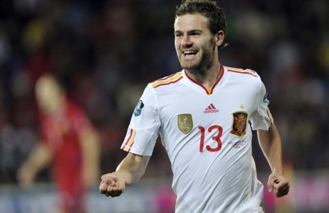 Spain's Juan Manuel Mata celebrates after a goal during the Euro 2012 group I qualifying football match between Czech Republic and Spain at the Generali Arena in Prague, on October 7, 2011.