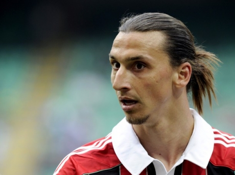 MILAN, ITALY - MAY 13:  Zlatan Ibrahimovic of AC Milan looks on during the Serie A match between AC Milan and Novara Calcio at Stadio Giuseppe Meazza on May 13, 2012 in Milan, Italy.