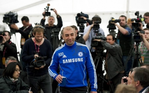 Chelsea's interim coach Roberto Di Matteo arrives for a press conference at the club's training complex near Cobham on May 15, 2012. Chelsea are to play Bayern Munich in the UEFA Champions League final match Saturday.