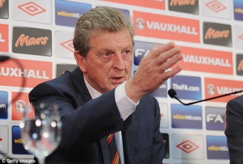 Pointing the way: England manager Roy Hodgson speaks at his Wembley press conference