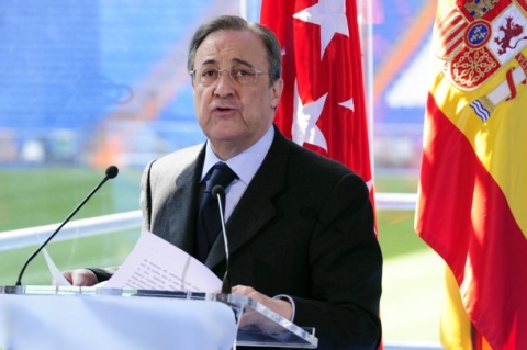 Real Madrid president Florentino Perez speaks on March 22, 2012 during the presentation of the Real Madrid Sport Resort at Santiago Bernabeu stadium in Madrid. Real Madrid and the goverment of the Emirate of Ras AL Khaimah presented the Real Madrid Resort Island located on the artificial island of Al Marjan in the United Arab Emirates.