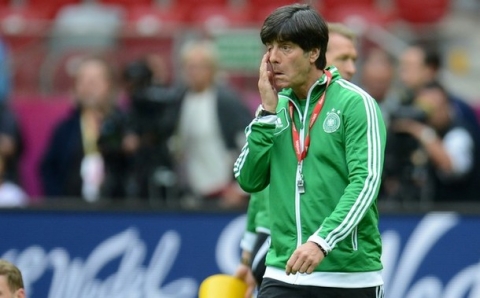 German headcoach Joachim Loew takes part in a training session at the National stadium in Warsaw on June 27, 2012, during the Euro 2012 football championships. Germany will face Italy tomorow in their Euro 2012 semi-final match.