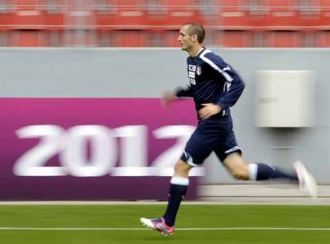 KRAKOW, POLAND - JUNE 25:  Giorgio Chiellini of Italy during a training session at Marshal Józef Pilsudski Stadium on June 25, 2012 in Krakow, Poland.