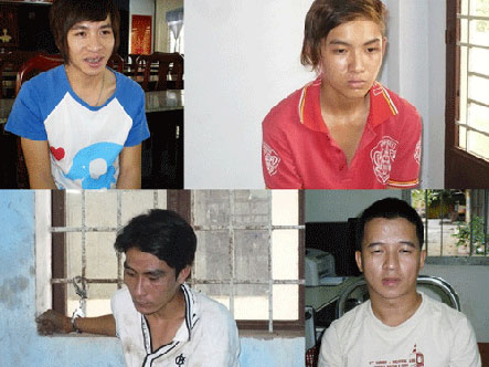 Các đối tượng trong nhóm rạch quần nữ sinh. (Từ trái qua: Nguyễn Thành Tài, Phan Ca Li, Võ Lê Hoàng Ngữ và Phạm Thanh Duy)