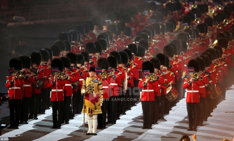 A British military marching band performed at the beginning of the ceremony
