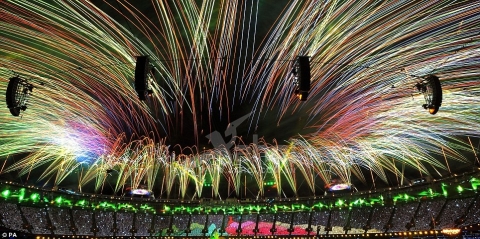 Epic: An amazing firework display was set off the top of the Olympic Park