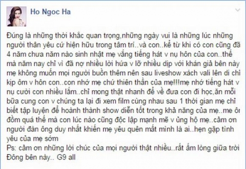 sinh nhật hồ ngọc hà vắng con