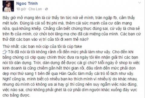 Ngọc Trinh lên tiếng sau khi bị nghi nhận cúp giả 0