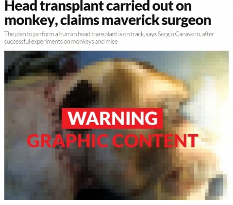 Bài báo của New Scientist cảnh báo về tính đáng sợ của hình ảnh ghép đầu khỉ - Ảnh chụp màn hình
