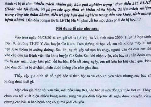 Vụ nữ sinh bị cưa chân: Gia đình đề nghị khởi tố bác sĩ tắc trách