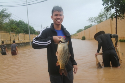 Sau bão số 10, người dân Quảng Bình quăng chài, thả lưới bắt cá giữa phố - Ảnh 5.