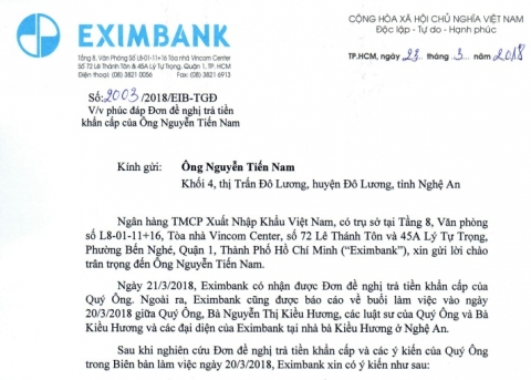 eximbank tra loi the nao vu khach hang doi 27,8 ty dong? hinh anh 1
