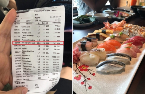 Khách 'tố' đi ăn sushi 7 triệu, riêng tiền trà 1 triệu: Nhân Sushi Kim Mã phản ứng bất ngờ