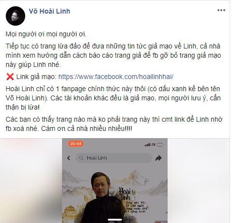 bi gia mao facebook lua dao, hoai linh keu goi fan bao cao, khong bi mac lua hinh anh 1