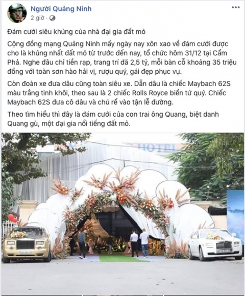 '. Xôn xao đám cưới bạc tỷ ở Quảng Ninh: Đón dâu bằng 'xế sang' Maybach, tiền trang trí rạp 2,5 tỷ, cỗ có cả cua Hoàng Đế .'