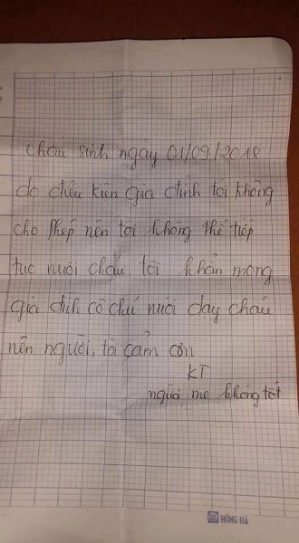 Bức thư viết tay với nội dung nhờ nuôi giúp cháu bé
