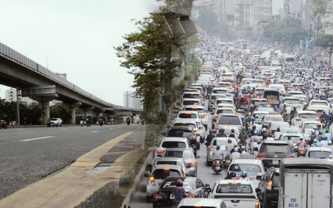 '. Ảnh: Cảnh tượng khác lạ tại những điểm đen ùn tắc giao thông của Hà Nội giữa mùa dịch Covid .'
