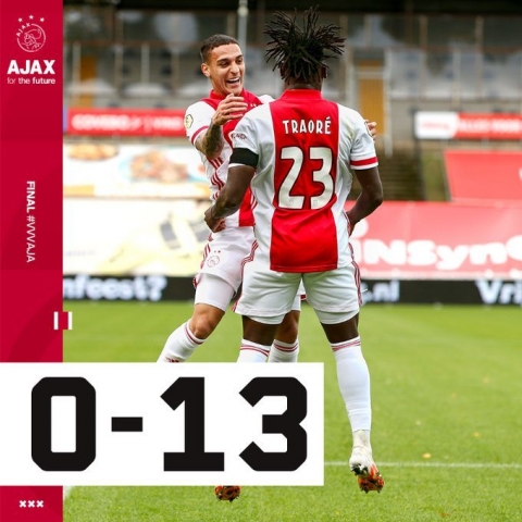 Kinh hoàng: Ajax hủy diệt đối thủ bằng tỷ số không thể tin nổi 13-0 - 1