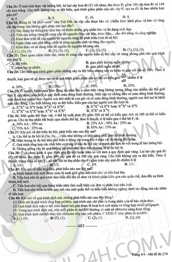 Gợi ý giải đề thi tốt nghiệp THPT môn Sinh học 2014 (ĐÃ CÓ ĐỀ CHÍNH THỨC) de thi mon sinh hoc tot nghiep THPT, de thi sinh hoc tot nghiep 2014, dap an mon sinh tot nghiep THPT, dap an mon sinh hoc, thi tot nghiep THPT, tot nghiep THPT 2014