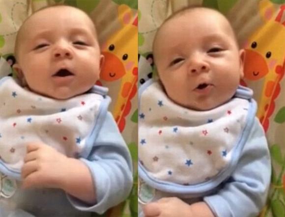 Clip cậu nhóc 7 tuần tuổi nói chuyện với bố mẹ gây sốt trên mạng em be 7 tuan tuoi noi chuyen, cau nhoc 7 tuan tuoi noi hello, clip cau be bay tuan tuoi noi hello,