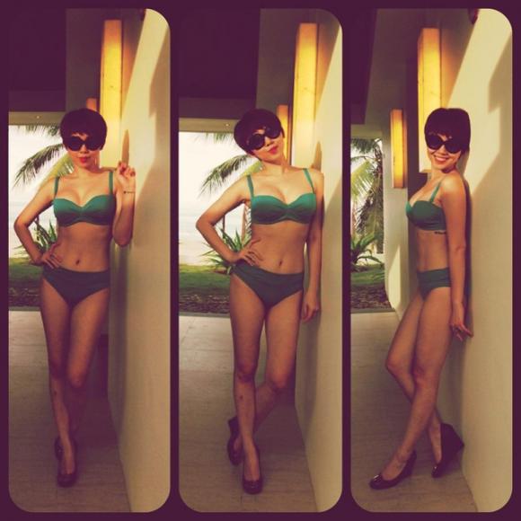 Cô cũng được coi là một trong những mỹ nhân mặc bikini gợi cảm nhất showbiz Việt.