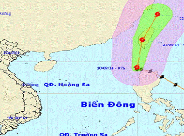 Đường đi của bão Fung-wong lúc 7 giờ sáng nay