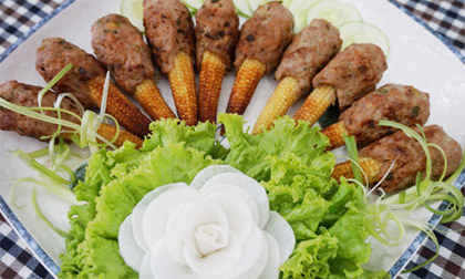 Chả tôm thịt bọc ngô bao tử chiên