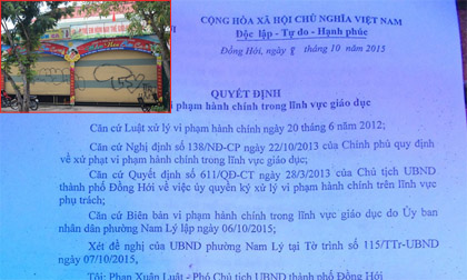 Quảng Bình: Phạt 22,5 triệu đồng, giải thể cơ sở mầm non Sơn Ca