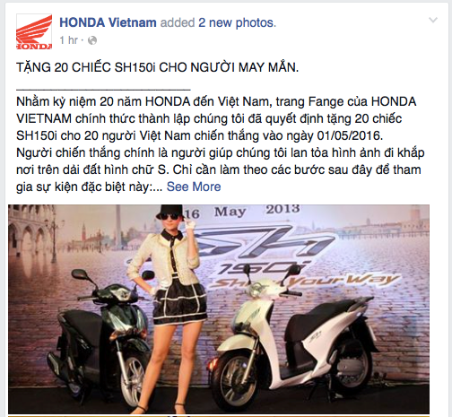 Lừa đảo trúng xe SH, Vespa trên Facebook