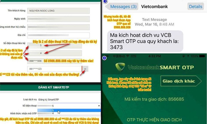 Tình tiết mới nhất vụ Vietcombank: Ngân hàng đã gửi mã OTP vào điện thoại của khách hàng