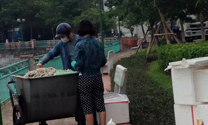 Nghi vấn đôi nam nữ đưa cá chết Hồ Tây vào thùng xốp để tiêu thụ