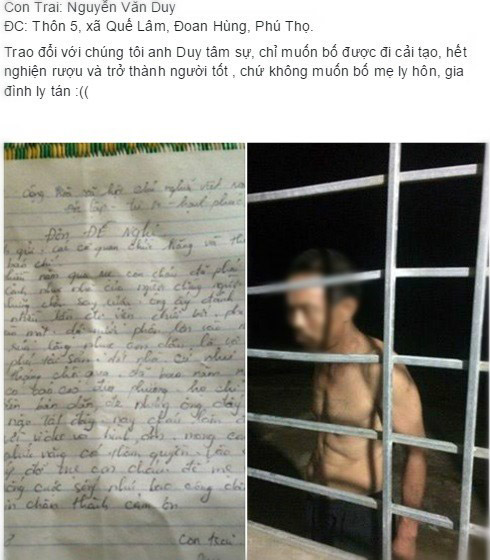 Đơn tố cáo cha nhiều năm bạo hành mẹ của anh Nguyễn Văn Duy được chia sẻ trên mạng. Ảnh chụp màn hình.