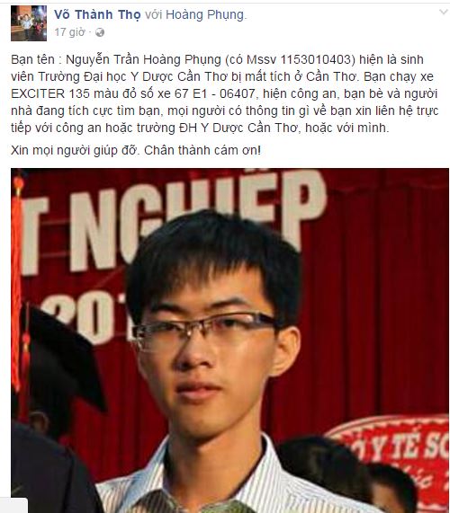Nam sinh ĐH Y Dược Cần Thơ mất tích bí ẩn - 1