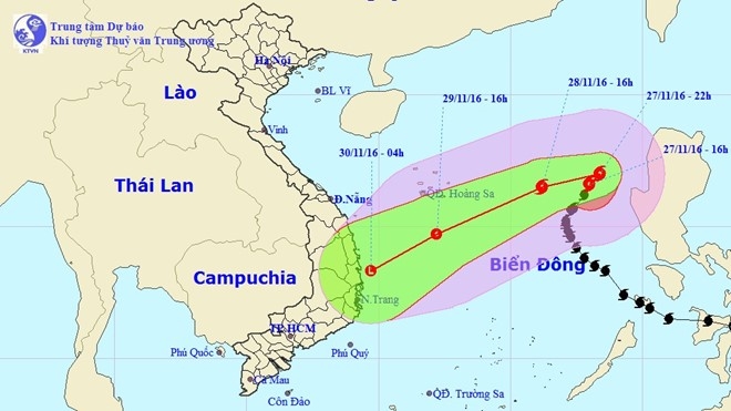 Dự báo hướng đi của cơn bão số 9. Ảnh: nchmf.gov.vn
