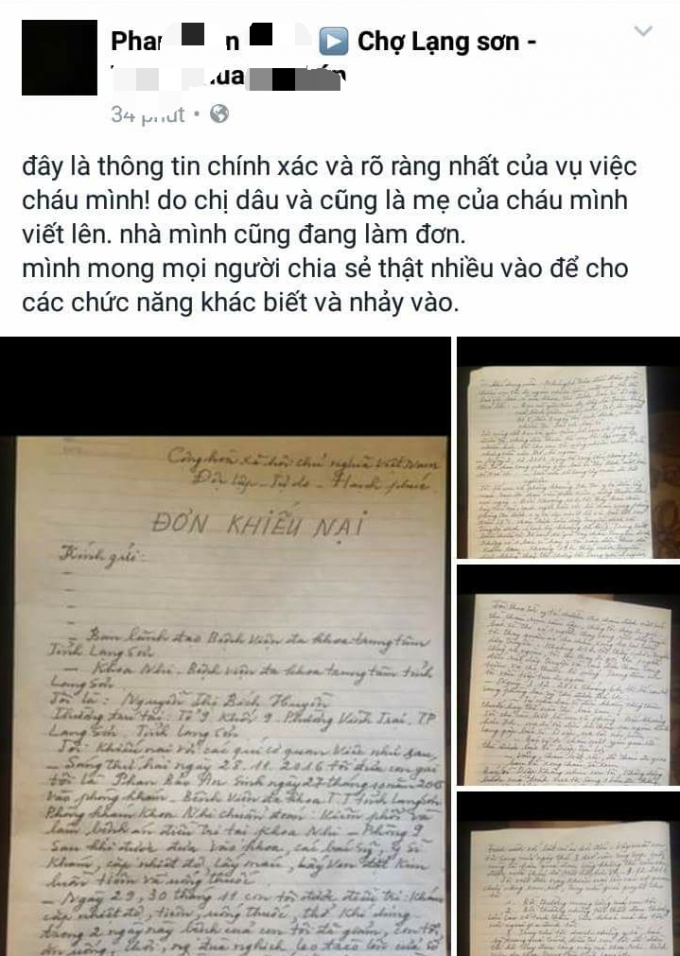 Nick facebook P.N.T chia sẻ dòng trạng thái về bé gái hơn tuổi tử vong sau khi chữa viêm phổi.