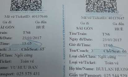 Xuất hiện vé tàu hỏa làm giả trong dịp cận Tết 2017
