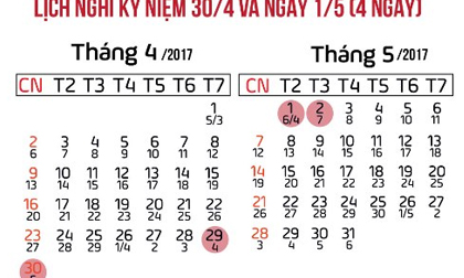 Lịch nghỉ lễ 30/4 - 1/5: Người lao động được nghỉ 4 ngày