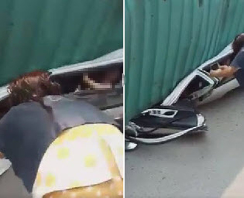 soc voi hinh anh nguoi phu nu di dien thoai vao sat mat nan nhan dang bi xe de bep de quay phim - 1