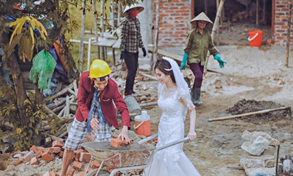 “Phát sốt” với bộ ảnh cưới cô dâu, chú rể đi... phụ hồ