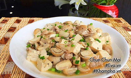 Đậu hũ xào nấm rơm thịt băm ăn cùng cơm trắng mấy nồi cũng hết