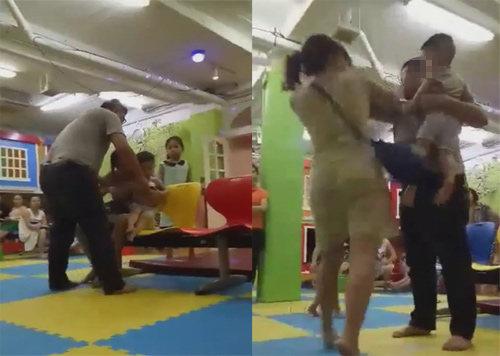 chong tat vo bom bop giua khu vui choi tre em mac con 2 tuoi gao khoc - 1