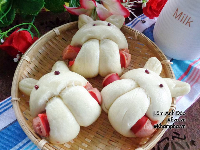 cach lam banh bao xuc xich hinh tho cho bua sang - 10