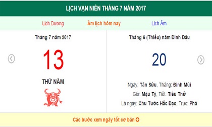 Âm lịch hôm nay (20.6, tức 13.7 dương lịch): Kiêng kị điều gì?