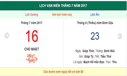 Âm lịch hôm nay (23.6, tức 16.7 dương lịch): Hôm nay giờ nào đẹp?